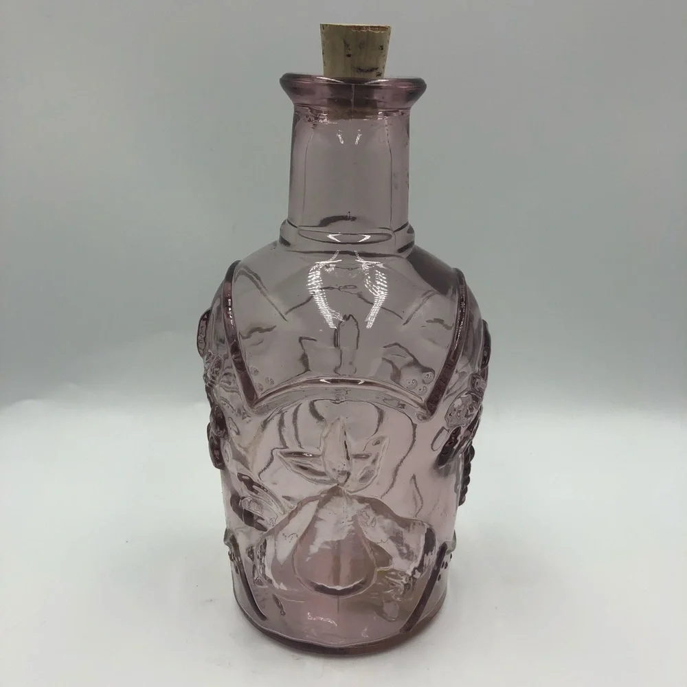 Libbey Glass Decanter Orchard Fruit Embossed Pink